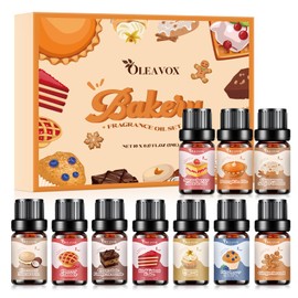OleaVox Bakery Essential Oils Set,Premium Fragrance Oil for Diffusers, Scents for Candle & Soap Making, Pumpkin Pie, Cream Vanilla, Gingerbread,Cinnamon Sugar Donut and Cake More 10x5ml,Aromatherapy Oils
