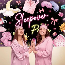 Sleepover Party Decorations Backdrop Pajama Party Pillow Fight Theme Birthday Background for Girls Spa Theme Banner (7x5FT（210x150cm）)