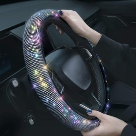 Cubierta del Volante para Mujeres Hombres Bling Bling Crystal Diamond Sparkling Car SUV Protector de Rueda Universal Fit 38cm (Multi-Color)
