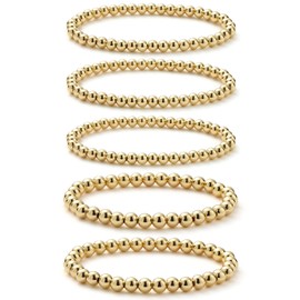 Starain Gold Beaded Bracelets for Women Stackable Gold Bead Ball Stretch Bracelet Set