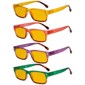Eyekepper 4 Pack Computer Reading Glasses - Fashion Blue Light Blocking Readers for Women Men Amber Tinted +1.00