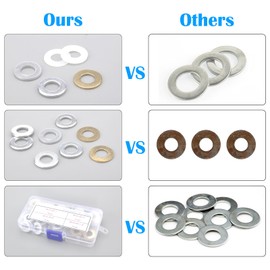 TNSLAND Pack of 120 Fitting Rings Assortment Set, Washers Door Diameter 10 x 20 x 1 mm / Diameter 10 x 20 x 2 mm / Diameter 10 x 20 x 1.5 mm, Solid Brass, Galvanised, Plastic Mounting Rings, Without