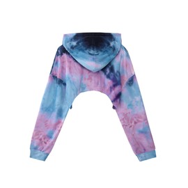 SOFIA'S CHOICE Women's Tie Dye Cropped Hoodie Long Sleeve Super Crop Top Sweatshirts Pullover Black Purple Small