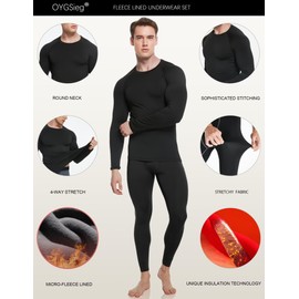 OYGSieg 2 Set Men's Thermal Underwear Long Johns with Fleece Lined, Thermals for Men Base Layer Cold Weather Top Bottom SetB 2XL Black/Grey