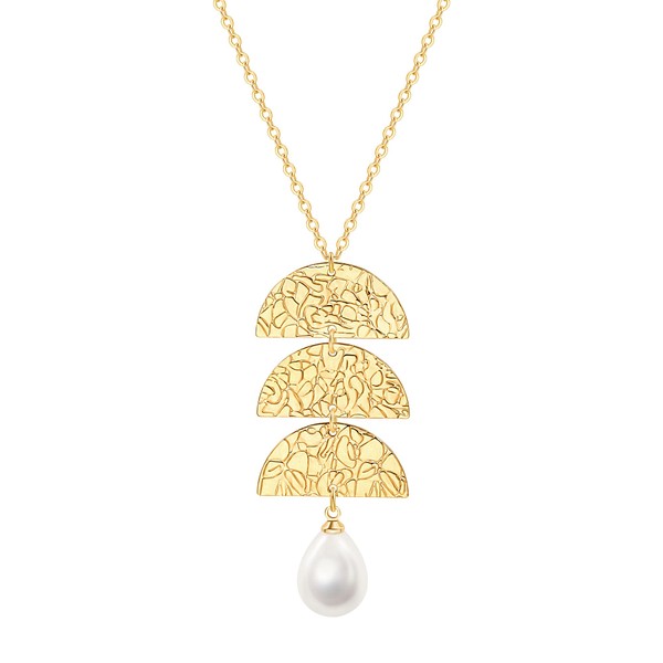 Aobei Pearl Long Chain Necklaces for Women 18K Gold 3-Half-Round