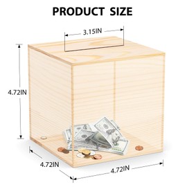 HCHANGEN Adults Piggy Bank Creative for Real-Money, Natural Wood Money Box, Can Only Save The Piggy Bank That Cannot be Taken Out (Natural, 4.72inches)