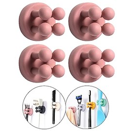 Silicone Toothbrush Holders Razor Hooks Adhesive Wall Mounted for Hanging Towel Key Plug Cable, Utility Decor Stick to Dorm Room Essentials (4 Pcs Pink)