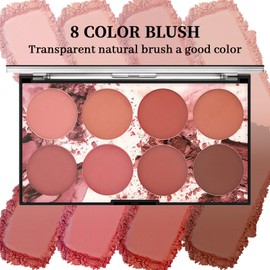 YBUETE 8 Colors Blush Palette for Women Girls, Matte Blush Contouring Palette with Brush, Long-Lasting Blush Nude Makeup Contour, Face Makeup Beauty Cheek Powder Blush, Portable Beauty Blush Palette