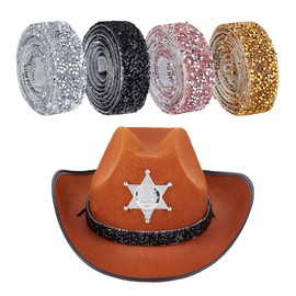 NICENEEDED Hat Band with Glittering Rhinestones Pack of 4 Cowboy Hat Band Hat Belt Bling Western Hat Accessories Interchangeable