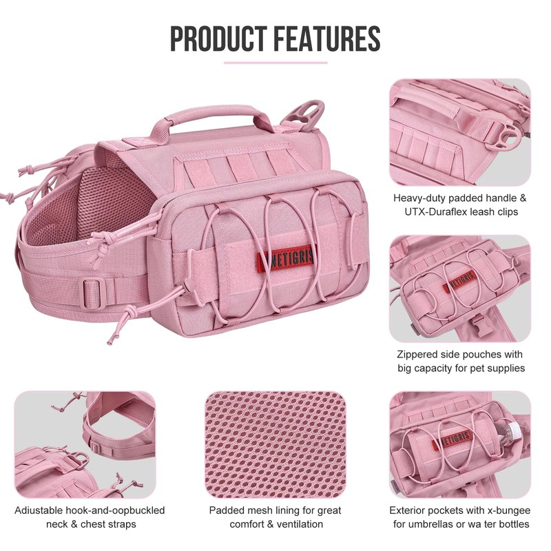 OneTigris Dog Backpack for Medium & Large Dogs, Mammoth Nylon