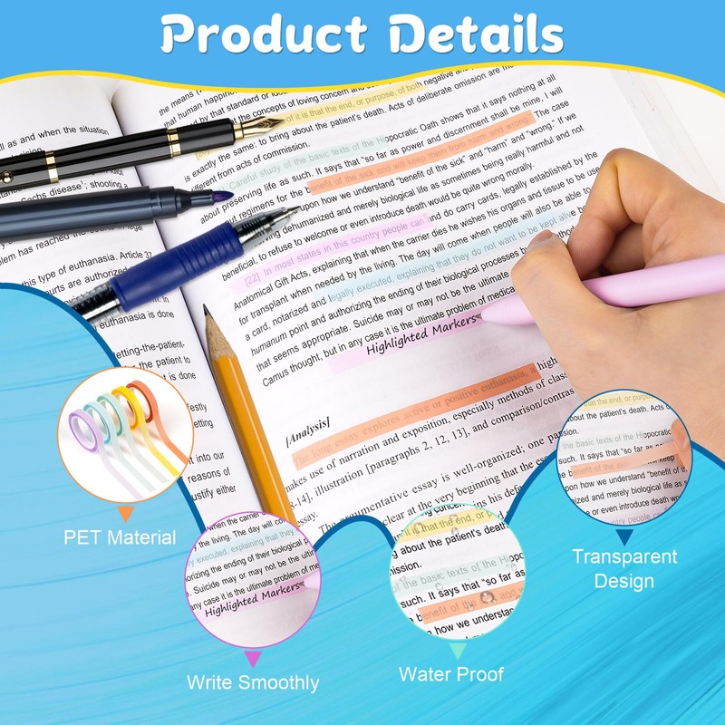 Hoiny Sticky Notes, Transparent Highlight Strips, Fluorescent Sticky Notes, Pastel