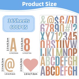 600Pcs Letter Stickers Large Bulletin Board Letters 36 Sheets 2.5inch Alphabet Stickers Vinyl Self-Adhesive ABC Number Stickers Poster Board Boho Classroom Mailbox Crafts Bottles Door Decor (Pastel)