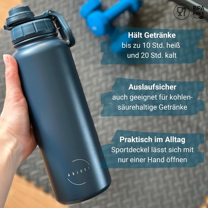 Abjoki Stainless Steel Drinking Bottle "Infinity" 1,200 ml, Dark Blue,