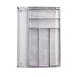 JANE EYRE Sturdy Utensil Drawer Organizer, Cutlery Tray, Silverware/Flatware Storage Divider for Kitchen, Mesh Designing with Non-slip Rubber Feet (Silver)