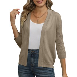 Bettysays Cardigans for Women Hollow Out 3/4 Sleeve Short Bolero Shrugs for Dresses (Large,Apricot)