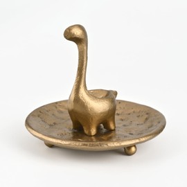 ZSHAWN Dinosaur Jewelry Dish, Vintage Brass Cast Iron Trinket Tray for Rings, Earrings, and Keys, Decorative Ring Holder and Catch-All Organizer for Vanity, Nightstand, and Entryway
