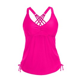 Tempt Me - Tankini para mujer, solo con cuello en V, con control de abdomen, sin parte inferior, Rosa encendido, M