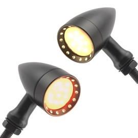 PowerMotor Front Universal Motorcycle LED Turn Signals,Bullet 15 LEDs Front Rear Tail Amber Light Compatible for Honda HarleyYamaha Suzuki Kawasaki-2Pcs