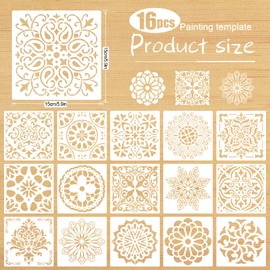 Mandala Stencils, Pack of 16 Flower Painting Stencils, Reusable Pattern Stencils, Drawing Stencils Children for DIY Crafts, Painting on Wood, Stone, Fabrics, Metal, Furniture and Wall Stencil