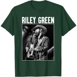 Riley Green Singing Greatest Hits Country Music Art Vintage Solid Cotton Short Sleeve T-ShirtColor: Men-dark green, Size: S