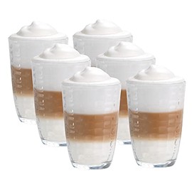 Vitrea 6er Set Latte Macchiato/Kaffee-Gläser - 370ml, 6 Glas Trinkhalme 23 cm, 1 Bürste (6 Mattila 390ml)