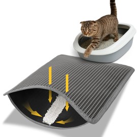 Conlun Cat Litter Trapping Mat for Small Spaces, 23.6"x14.6" Space-Saving Litter Box Floor Mat, Hexagon Grids & Anti-Leak Base, Machine Washable, Non-Slip Kitty Matt for Apartment, Gray