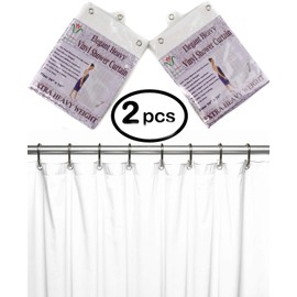 2-Pack Heavy Duty 100% Water Repellent, 10 Mil, Durable Shower Curtain Liner with Reinforced Header, Rustproof Grommets, & Weighted Magnetic Hem White
