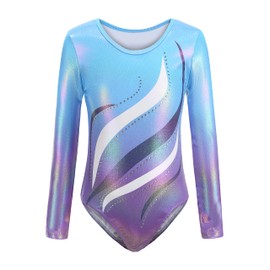 Sinoeem Children's Girls' Long-Sleeved / Sleeveless Classic Gymnastics Leotard Ballet Skirt Leotard Dance Gymnastics Training Dancewear for Girls, Blue long sleeve