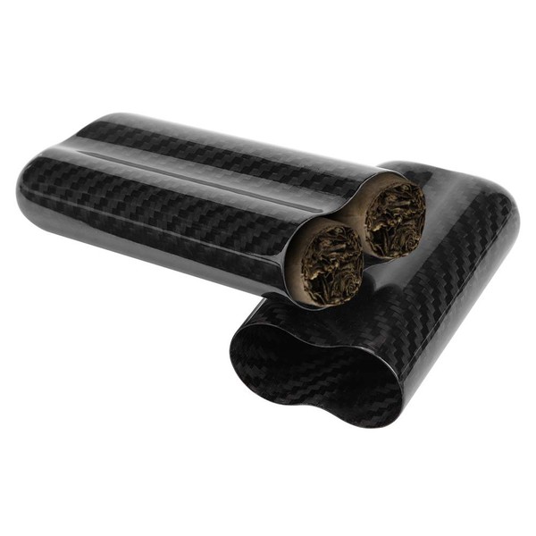 Ymiko Carbon Fiber Cigar Holders Travel Cigar Case Humidors 2 Tube Adjustable Length Cigar Storage Box Case