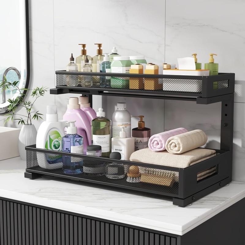 1 Pack 19IN Depth Under Sink Storage Organizer, Large 2-Tier