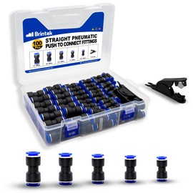 Brintek 100PCS Push to Connect Fittings Pneumatic Air Line 4 6 8 10 12 mm Straight Push to Link Quick Release Connectors with 1PCS Tube Cutter