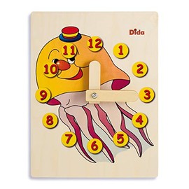 Dida - Learning Clock for Children - Meduse - Playfully Learn the Time, A Children's Learning Clock Made of Wood for Nursery, Preschool and Home