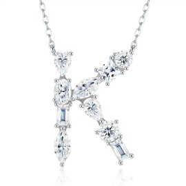 Pass Diamond Tester Letter C Multi Cut VVS Moissanite Necklace 925 Silver Platinum Plated Elegant Fine Jewelry NecklaceColor: Silver, Length: 18inches, Design: P