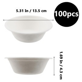 NAMYEUT Pack of 100 Disposable Soup Bowls, Sugarcane Disposable Bowls, Cardboard Bowls, 350 ml Disposable Bowls for Picnic, Birthday, BBQ and Party