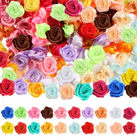 Weysat 300 Pcs Mini Satin Ribbon Roses Small Flowers for Crafts Tiny Satin Roses Artificial Fabric Flowers Applique DIY Sewing Embellishments for Wedding Bride Gift Wrapping Decoration(Multicolor)