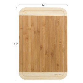 Two Tone Bamboo Cutting Board- Extra Thick, Eco Friendly and Antibacterial Chopping and Serving Board with Juice Groove 18x12x.75 by Classic Cuisine