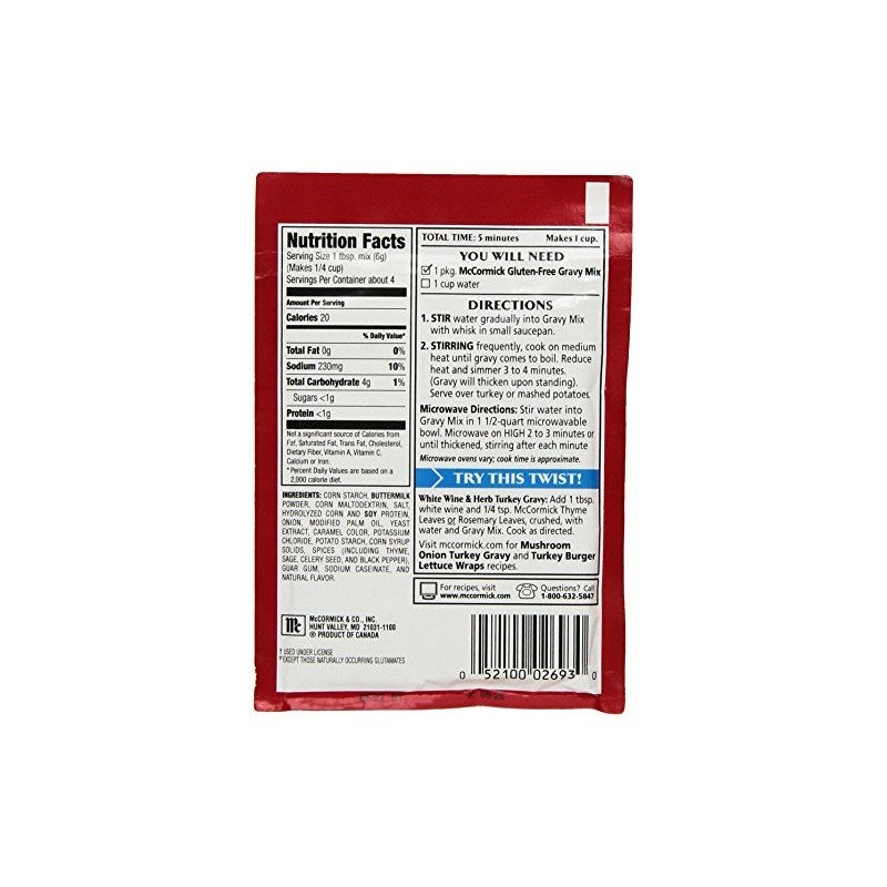 McCormick Gluten Free Turkey Gravy Mix (4 Pack) .88 oz