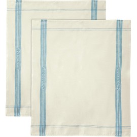 Erwin Müller Glass Cloth Pack of 2 Pure Linen Wool White/Blue Size 50 x 60 cm
