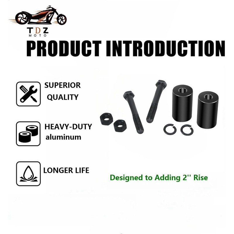 TDZ Black&Chrome 2'' Inch Rise Handlebar Risers Extension For Harley
