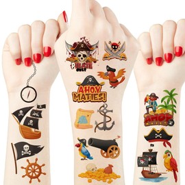 Crazy Night Pirate Party Temporary Tattoos - 84 Styles, Pirate Party Decorations, Pirate Accessories for Kids,Nautical Birthday Party Favors Supplies