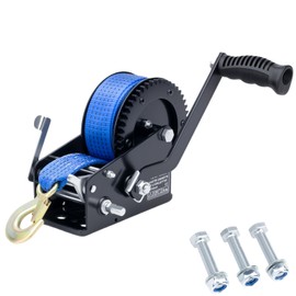 RVSNAIL 3500LBS Heavy Duty Boat Trailer Winch with 32FT Strap, 2-Way Ratchet, 4:1/8:1 Gear Trailer Winch, Portable Hand Crank for Boat, Truck, Trailer, RV, ATV, Jet Ski