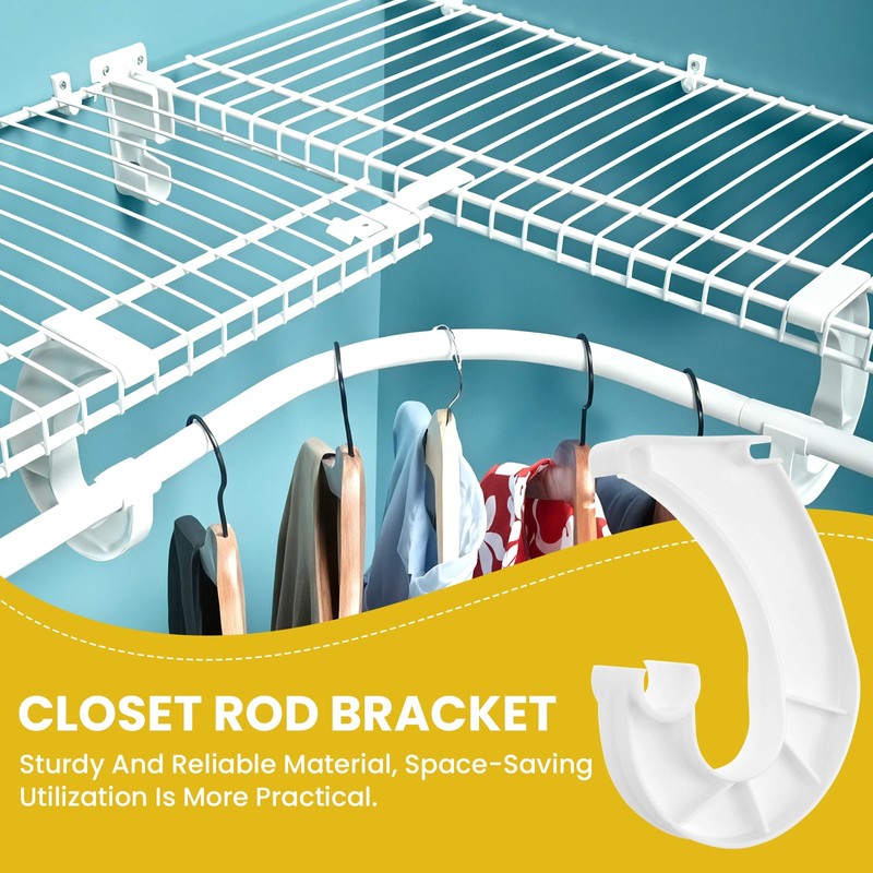 UBANU Hanging Closet Rod Support Kit, Include 4Pcs 3/4 J-Shaped