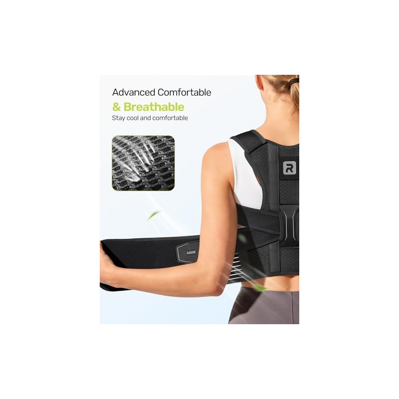 Rakiie Back Brace Posture Corrector Men Women, Cushioned Pads, Gray
