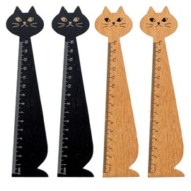 2 Colours 4 Piece Wood Ruler, Tool Ruler, Student Ruler, Creative Cat Styling, Durable and Useful, for Kids, Children, Girls (Brown and Black)
