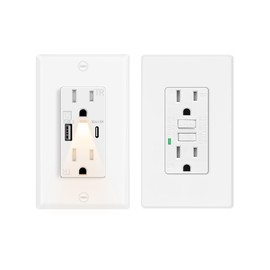 GFCI Outlet 15 Amp+ USB C Outlets with Night Lights Built in,Grenncycle 1PK 15Amp High Speed Night Light Wall Outlet,4.8A USB A/C Ports Electrical Outlet Tamper-Resistant,Wall Plate Included for Home,