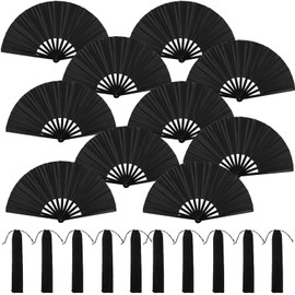 10 Pcs Large Fans Chinese Kung Fu, Folding Popping Clacking Fans for Line Dancing,Chinese Japanese Bamboo Fan Hand Fan for Festival, Dance, Gift, Performance, Decorations (Black)