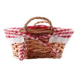 Premier Housewares Round Picnic Blanket Basket Hamper Handles Picnic Basket Washable Gingham Lining Red Hamper Baskets for Gifts Bread Basket,H12 x W23 x D23cm