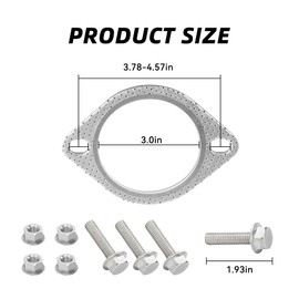 Tioollev 2PCS Exhaust Gasket,Car Accessories Exhaust Flange Gasket,Muffler Gasket,Catalytic Converter Gasket,Exhaust Flange Repair Kit with Bolt & Nut,Fit for Car,Truck,Replace (3inch)