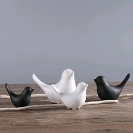 juanxian 4Pcs/Set Black White Ceramic Bird Ornaments Small Animal Statue Modern Desktop Decoration Crafts Cute Sculptures Figurine W4543