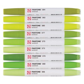 Talens | Pantone Marker 9er Set Green Yellow | Dual-Tip-Stift mit Pinselspitze und Keilspitze | Wasserbasierte, pigmentierte Tinte in Pantone-Farben